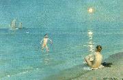 Peter Severin Kroyer badende drenge en sommeraften ved skagen strand painting